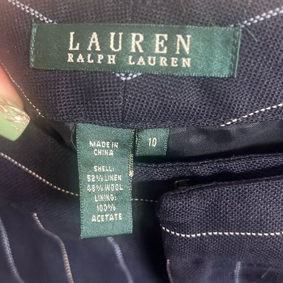 ✨Ralph Lauren Navy Pin Striped Wool-Blend Women's Straight Leg Lined Sz10 Pants✨ - Picture 5 of 7